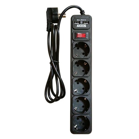 Мережевий фільтр-подовжувач з USB2 Optima Base 5 1,5m BLACK провід 3*0,75мм2 AXXIS