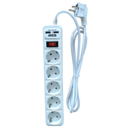 Мережевий фільтр-подовжувач з USB2 Optima Base 5 1,8m WHITE провід 3*0,75мм2 AXXIS