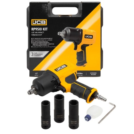 Гайковерт пневматичний 1/2", 1450 NM JCB-RP9510 KIT з комплектом головок (17, 19, 21 мм)