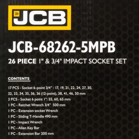 Набір інструментів ударних 26 од. 3/4", 1" (6гр.) JCB-68262-5MPB
