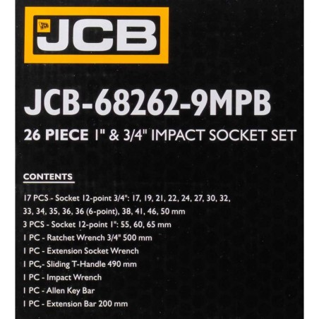 Набір інструментів ударних 26 од. 3/4", 1" (12гр.) JCB-68262-9MPB