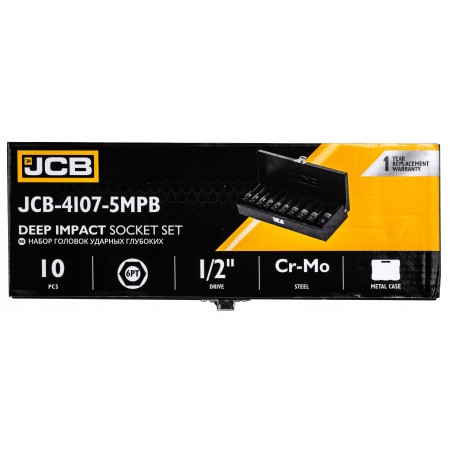➤ Набір головок глибоких ударних в металевому кейсі 10 од. 1/2" (6-гр.) JCB-4107-5MPB 61065