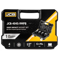 ➤ Набір головок ударних глибоких 4 од. 1/2" (12-гр.) (34, 36, 38, 41 мм) JCB-4045-9MPB 61257