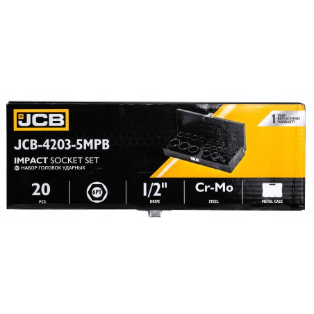 ➤ Набір головок ударних в металевому кейсі 20 од. 1/2" (6-гр.) JCB-4203-5MPB 61360