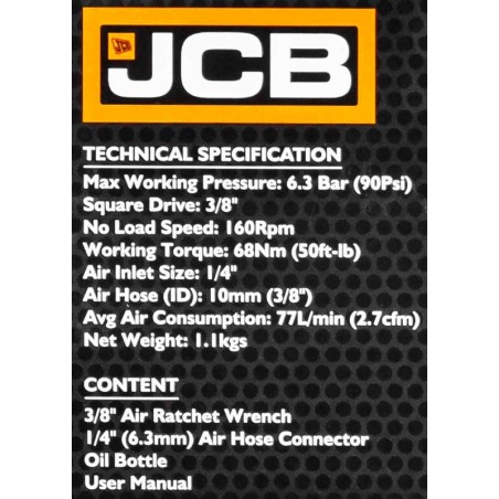 Тріскачка пневматична 3/8" 68 Нм JCB-RP7412
