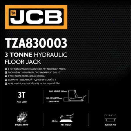 Домкрат підктаний гідравлічний 3т JCB-TZA830003