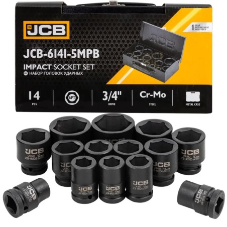 Набір головок ударних в металевому кейсі 14 од. 3/4'' (6-гр.) (17-50 мм) JCB-6141-5MPB