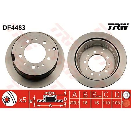 ➤ Диск гальмівний TOYOTA LAND CRUISER 100, задн., вент. (вир-во TRW) DF4483