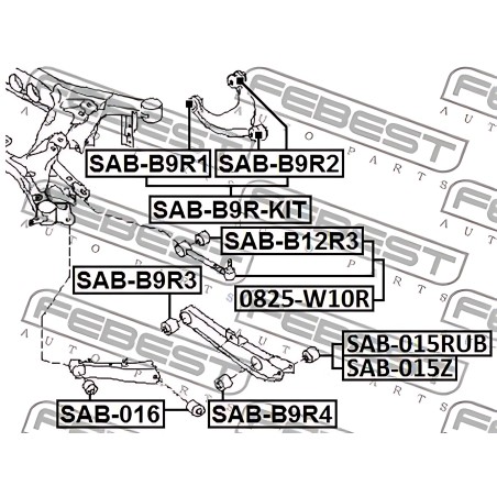 SAB-B9R1 Сайлентблок важеля SUBARU FORESTER, IMPREZA, LEGACY IV-V 00- задн. міст верх (Вир-во FEBEST) фото від Мотор-Агро Харків