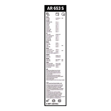 ➤ Щітка склоочис. 650/400 AEROTWIN AR653S (вир-во Bosch) 3397118911