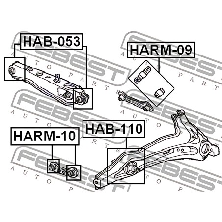 HARM-10 Комплект сайлентблоків тяги HONDA CIVIC, CRX 87-02 зад. міст низ (Вир-во FEBEST) фото від Мотор-Агро Харків Україна