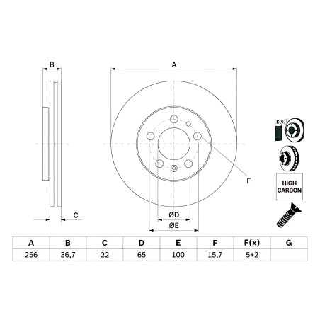 ➤ Диск гальмівний SEAT IBIZA V, TOLEDO передн., вент. (вир-во Bosch) 0 986 478 853