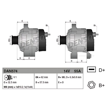 ➤ Генератор Fiat/Ford 1,2-1,4 (вир-во Denso) DAN519