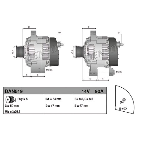 ➤ Генератор Fiat/Ford 1,2-1,4 (вир-во Denso) DAN519