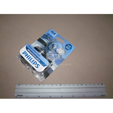 ➤ Лампа розжарювання H4 12V 60/55W WhiteVision ULTRA +60 (4200K) (1шт) (вир-во Philips) 12342WVUB1