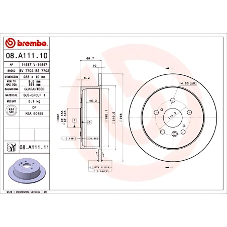 ➤ Диск гальмівний MAZDA 323(BJ)/6/626(GW) 01.2001- задн. (вир-во BREMBO) 08.A112.11