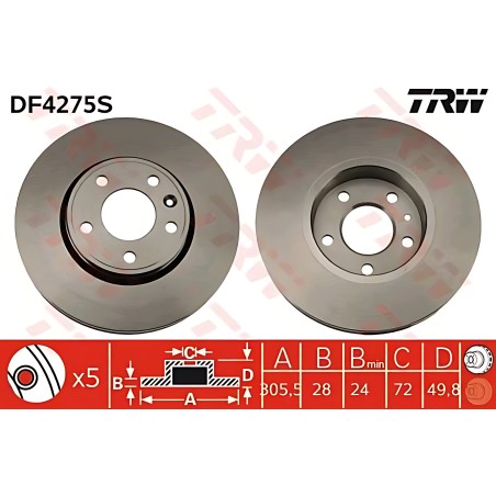 ➤ Диск гальмівний NISSAN, OPEL, RENAULT, передн., вент. (вир-во TRW) DF4275S
