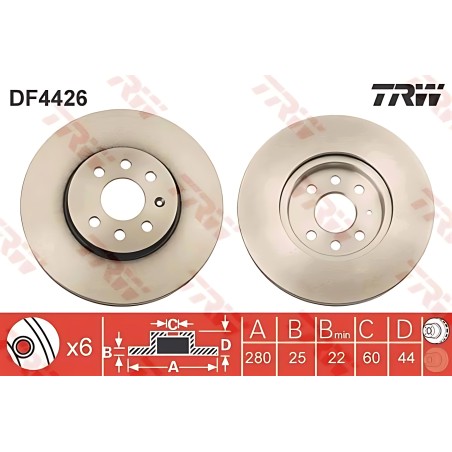 ➤ Диск гальмівний OPEL ASTRA F, H передн. вент. (вир-во TRW) DF4426
