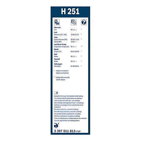 ➤ Щітка склоочисника 250 мм (H 251) задн. (вир-во BOSCH) 3397011813
