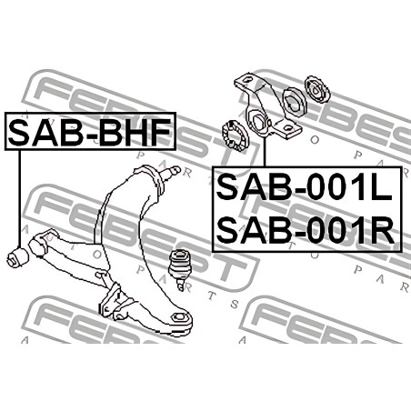SAB-001R Сайлентблок важеля SUBARU FORESTER, IMPREZA, LEGACY 89-08 перед. міст низ праворуч (Вир-во FEBEST) фото від Мотор-Агро 