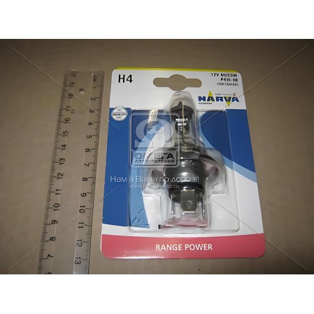 ➤ Лампа розжарювання H4 12V 60/55 W P43t RANGE POWER +30 blister (вир-во Narva) 48878B1