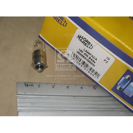 ➤ Лампа розжарювання T4W 12V 4W BA9s (вир-во Magneti Marelli) 002893100000