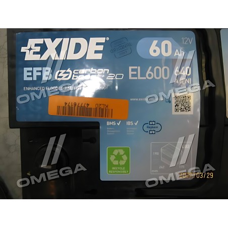 ➤ Акумулятор 60Ah-12v Exide EFB (242х175х190), R, EN640 EL600