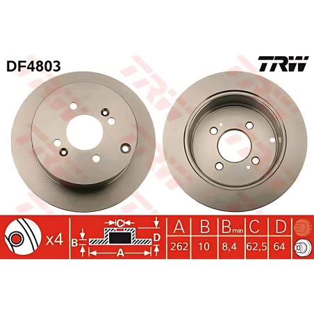 ➤ Диск гальмівний HYUNDAI ACCENT, GETZ, KIA RIO II задн. (вир-во TRW) DF4803