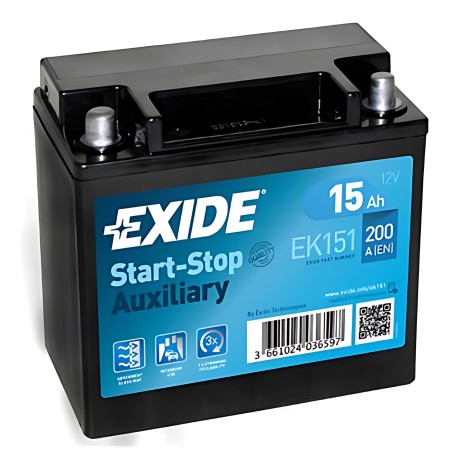 ➤ Акумулятор 15Ah-12v Exide AGM AUXILIARY (150х90х145), L, EN200 EK151
