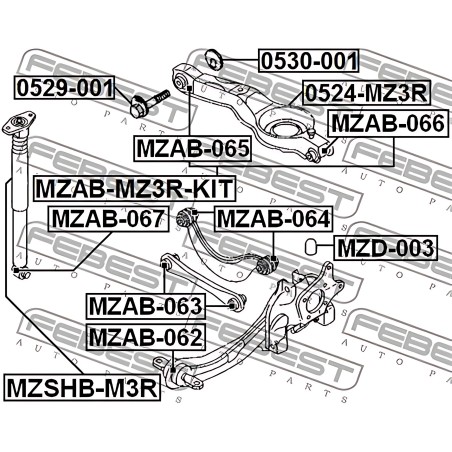 MZAB-066 Сайлентблок важеля FORD C-MAX, FOCUS 03 - задн. міст із двох сторін (Вир-во FEBEST) фото від Мотор-Агро Харків Україна