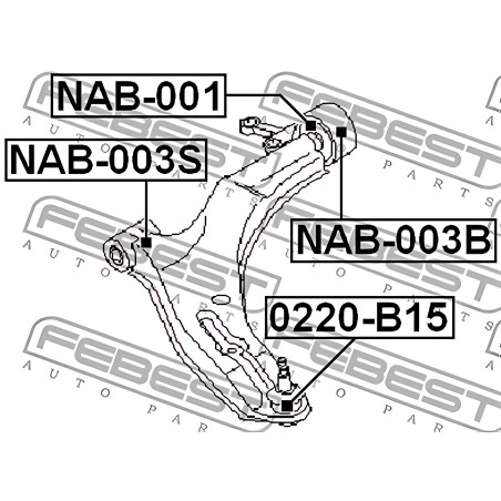 NAB-003B Сайлентблок важеля NISSAN ALMERA II 02 перед. Міст низ ззаду (Вир-во FEBEST) фото від Мотор-Агро Харків Україна