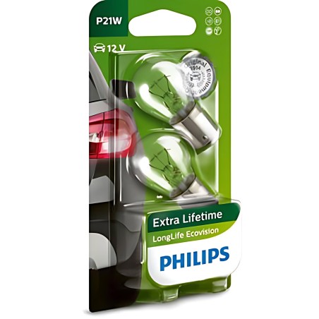 12498LLECOB2 Лампа розжарювання P21W 12V 21W BA15s LongerLife EcoVision 2шт blister (вир-во Philips) фото від Мотор-Агро Харків 