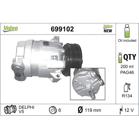 699102 Компресор кондиціонера OPEL ASTRA G/ VECTRA B (вир-во Valeo) фото від Мотор-Агро Харків Україна