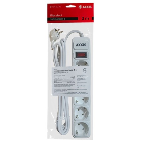 ax-1257 Cетевой фильтр, удлинитель Optima Base 5 3m WHITE провод 3*0,75мм2 AXXIS(шт.) від Мотор-Агро Харків Україна