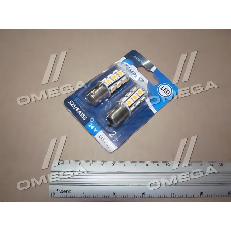 TP-201S25-24V Лампа LED покажчиків поворотів і стоп-сигналів S25 (18SMD) BA15S 24V WHITE 2шт. Блістер TEMPEST фото від Мотор-Агр