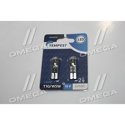 TP-211T10-12V Лампа LED б / ц габарит і панель приладів T10 доп. опору. 3SMD W5W 12V WHITE 2шт. блістер TEMPEST фото від Мотор-А