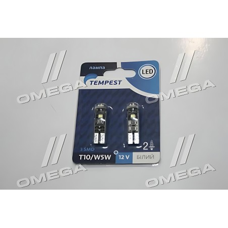 TP-211T10-12V Лампа LED б / ц габарит і панель приладів T10 доп. опору. 3SMD W5W 12V WHITE 2шт. блістер TEMPEST фото від Мотор-А TP-211T10-12V Лампа LED б / ц габарит і панель приладів T10 доп. опору. 3SMD W5W 12V WHITE 2шт. блістер TEMPEST фото від Мотор-А