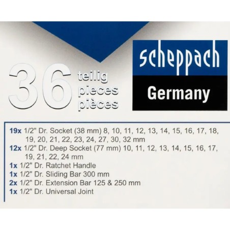Набір інструменту комбінований 36 пр. 1/2" (6-гр.) (8-32 мм) Scheppach SCH-4362M